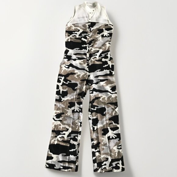 JC SE CASTELBAJAC PARIS SILK JUMPSUIT CAMO BLACK WHITE BROWN 36 - Picture 1 of 11